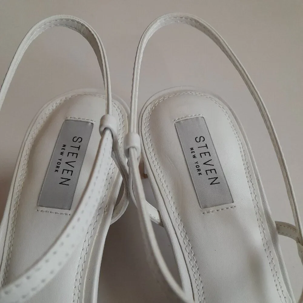 Steven New York Women’s Oceana White Leather Strappy Heels size 9.5